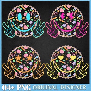 Back To School Neon Png, Smiley Png, Preppy Back To School Png, Neon School Kids Sublimation Png, Retro Distressed Teacher Png