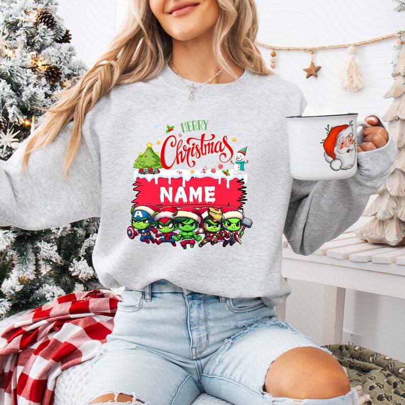 Christmas Custom Kid's Name Png, Superhero Christmas PNG, Boys