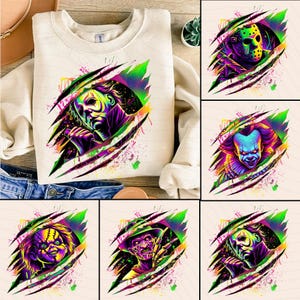 Pack 5 Neon Horror Friends Png, Horror Characters Png Bundle, Halloween Horror Characters, Halloween Movies Png, Halloween Horror Movies Png