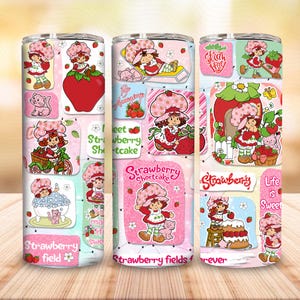Erdbeere 20 Unzen Skinny Tumbler Wrap, Cartoon 80er Jahre Tumbler 20 Oz Png, Erdbeere Catoon Tumbler Png, Erdbeere Tumbler Geschenk für Freunde