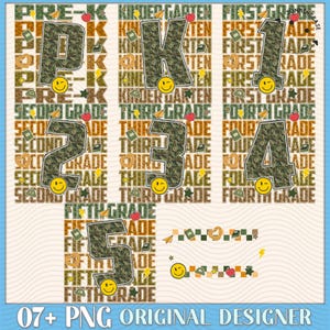 Custom Back To School Camouflage Png Bundle, Kindergarten Dude, Pre K Png, First Day Of School Png, Retro First/ Second/ Third Grade Design