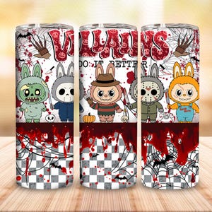 Halloween Monster Doll 20 oz Straight Tumbler Wrap Design, Kawaii Monsters Halloween 20oz PNG for Sublimation, Halloween Horror Movie Png