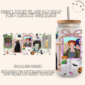 Halloween Witches Movie 16oz Glass Can Png, Retro Halloween Witch Sisters 16Oz Libbey Glass Can Design Sublimation Png