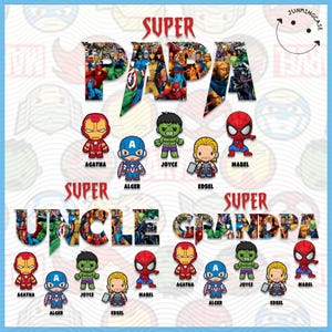 Super Dad Daddy Dada PNG Bundle, Custom Kids Names Superhero Png, Personalized Superhero Dad Design, Father’s Day Png