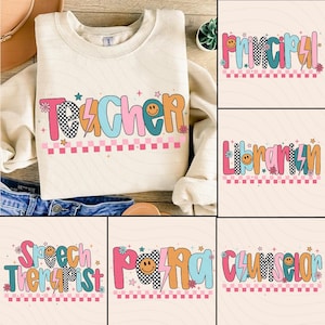 Custom Preppy Teacher/Para/Counselor/Librarian Back to School Bundle PNG, Custom Teacher Coquette First Day of School Png, Girly Pink Bow