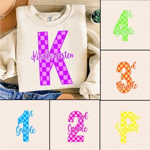 Checkered Neon Back to School PNG Bundle, Coquette Kindergarten Pre-K 1st 2nd 3rd 4th Grade Png, Hand Drawn, Girly Pink Bow Png, Colorful