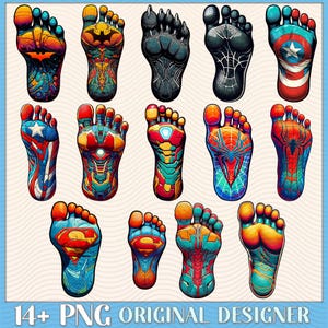 Father&#39;s Day Png Bundle, Personalized Superhero Father and Childs Png, Dad Kid Footprints Png, Custom Superhero Png, Custom Kid Name Png