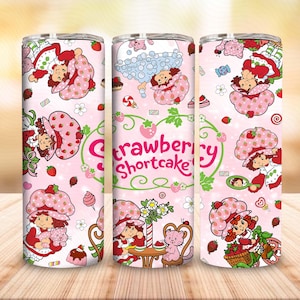 3D Inflated Strawberry 20oz Skinny Tumbler Wrap, Cartoon 80s Tumbler 20 Oz Png, Strawberry Catoon Tumbler Png