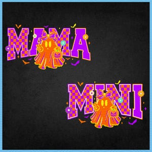 Halloween Neon Mama Mini Png, Halloween Neon Checkered Png, Spooky Mama Png, Spooky Season Png, Halloween Cute Neon Ghost, Digital Design