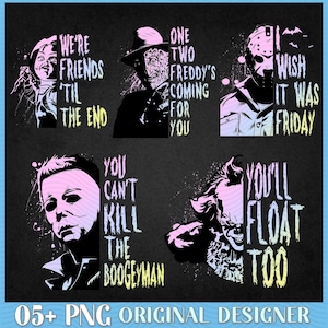 Pack 5 Neon Horror Friends Png, Horror Characters Png Bundle, Halloween Horror Characters, Halloween Movies Png, Halloween Horror Movies Png