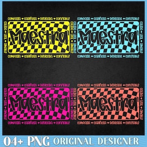 Preppy Maestra png, trendy png, terug naar school png, schoolcoquette, leraar Spaans, kleurrijk dambord Maestra png