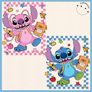 Lustige Kinder zurück in die Schule Png, Blau Alien Charakter Png, Retro Jungen Mädchen Erster Schultag Cartoon Png, Trendy Lehrer Shirt Design