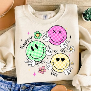 Retro Happy To See Your Face Png, Neon Floral Teacher Png, Smile Face Png, Back To School Png, Trendy Teacher Smiley Png, Happy Face Png