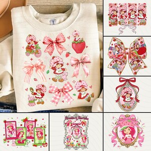 Bundle Strawberry Coquette Bow Png, Strawberry Coquette Png, Berry Sweet Girl Cartoon Kids PNG,  Strawberry and Friends Characters