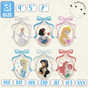 Princess Locket Coquette Embroidery Bundle Design, Magic Kingdom Embroidery Design, Princess Family Embroidery Design, Instant Download