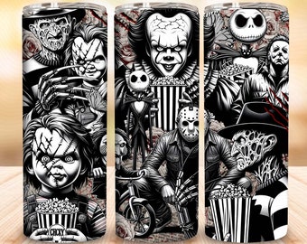 Scary Halloween Spooky 20oz Tumbler Design Png, Horror Characters Straight Tumbler Wrap Png, Horror Movie Tumbler Wrap