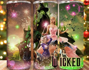 Witch Pink And Green 20oz Skinny Tumbler Png, Broadway Tumbler Png, Wicked Change For Good Sublimation