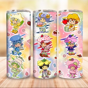 Beere Süßes Mädchen Cartoon Tarot Karte Becher Wrap Design, Erdbeere und Freunde 20 Unze Skinny Tumble PNG, Geschenk für Kinder