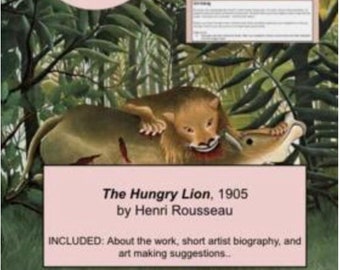 The Hungry Lion,  by Henri Rousseau  Art Study, Art Lesson,  Art Appreciation Lesson, Sketchbook Prompt, Sub Plan