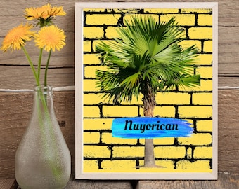 Puerto Rico Wall Art, Nuyorican Digital Art, Palm Tree Art Printable, Brick Wall Art, Puerto Rican art Digital download - YELLOW