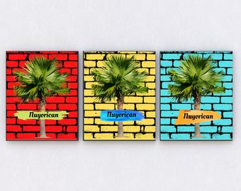 Nuyorican Wall Art Digital Art Bundle, Puerto Rican Diaspora Digital Download, Palm Tree and Brick Wall Art Printable