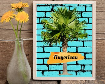 Puerto Rico Wall Art, Nuyorican Digital Art, Palm Tree Art Printable, Brick Wall Art, Puerto Rican art Digital download