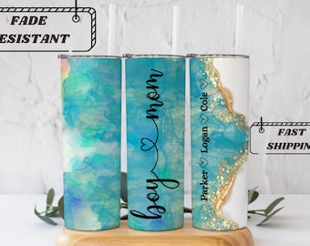 Boy Mom Tumbler, Kids name on Mugs for mom Tumbler gift for Mothers day cup for boy mom travel cup with kids name gift for mom from kids