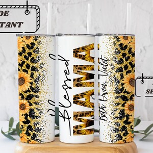 Tumblers, Mother's Day Tumbler, Blessed Momma Tumbler, Sunflower Tumbler, Leopard Glitter, Kids Name Tumblers, Custom Tumbler, Gift for her