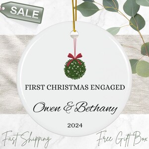 Engagement Christmas Ornament - Personalized First Christmas Keepsake - Engaged Christmas Gift 2024- Engaged Announcement- Gift for her