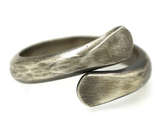 Men’s Hammered Sterling Silver Thumb Ring, Adjustable Wrap-Around Band, Rustic Finish