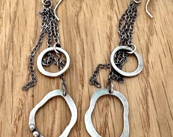 Pendientes colgantes de plata de ley: Pendientes largos de cadena oxidada estilo bohemio hechos a mano
