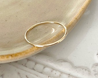 14K Yellow Gold Ring - 1mm Wide, Solid & Dainty | Handmade Minimalist Stacking Band | Elegant Gift for Her | Unique, Trending Style