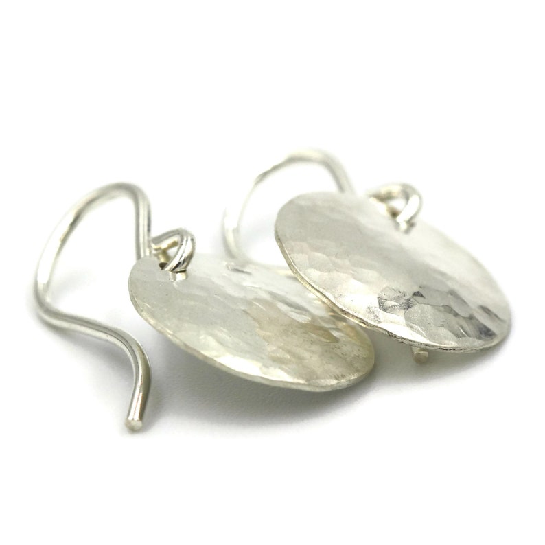 13mm Sterling Silver Earrings, Dangle Earrings, Hammered Disc Earrings, Simple Silver Earrings, Disc Earrings, Everyday Drop Earrings image 5