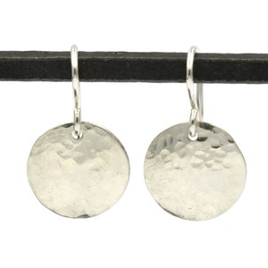 13mm Sterling Silver Earrings, Dangle Earrings, Hammered Disc Earrings, Simple Silver Earrings, Disc Earrings, Everyday Drop Earrings image 7