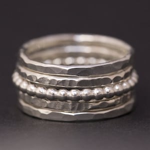 Sterling Silver Stacking Rings - Set of 5 Thin Stack Rings