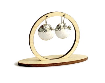 Silver Dangle Drop Earrings, Sterling Silver Lightweight Everyday Earrings, Hammered Silver Disc Earrings, Cool Fun Earrings, Gift for Mum