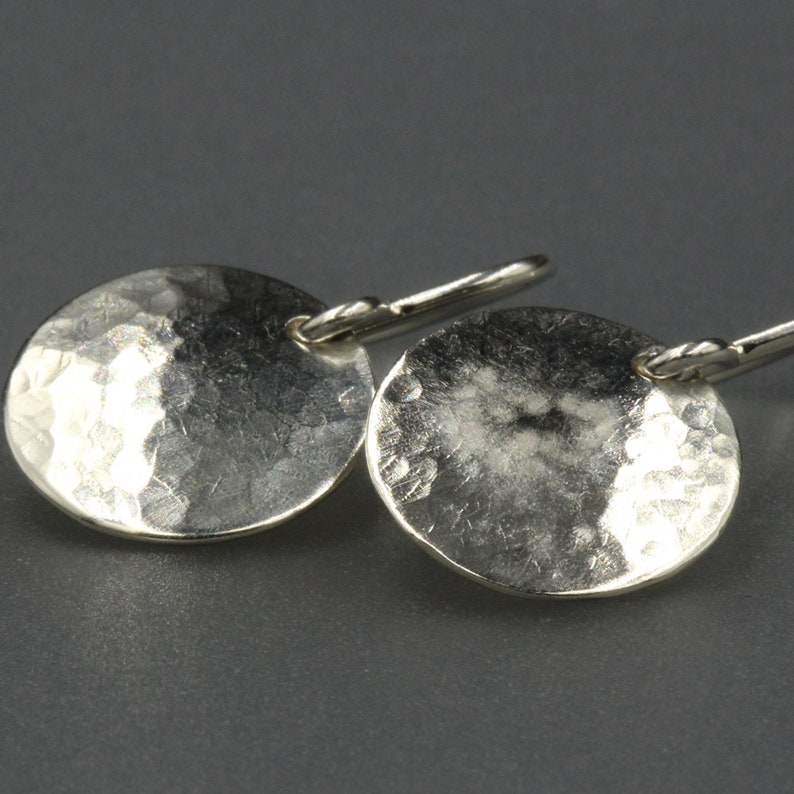 13mm Sterling Silver Earrings, Dangle Earrings, Hammered Disc Earrings, Simple Silver Earrings, Disc Earrings, Everyday Drop Earrings image 4