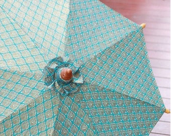 Blue and gold color Thai parasol size M