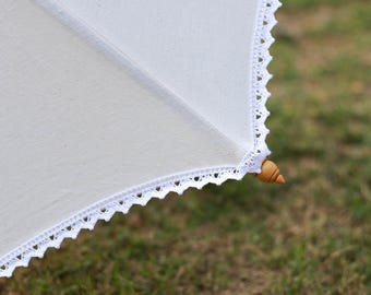 White Thai parasol with white lace ruffle size M