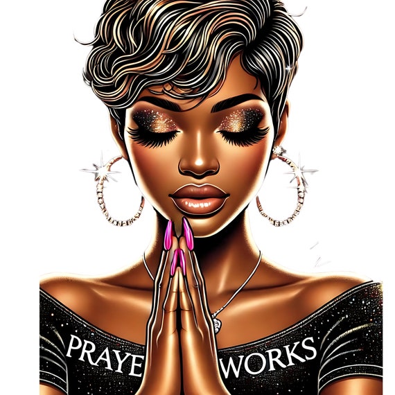 Praying Girl Png, Black Praying Woman PNG, Praying Clipart, Blessed Hands Clipart, African American Women Pray, Black Girl Clipart, Women