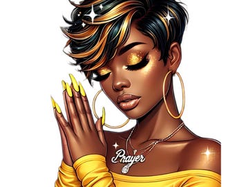 Chicas rezando PNG, Mujeres rezando PNG, PNG inspirador, Mujeres que rezan PNG, Clipart de chicas negras, Chica melanina PNG, Fe PNG,