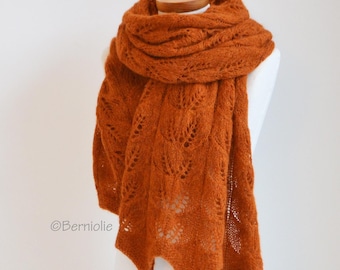 Knitted Lace Alpaca Shawl, Copper Rust Orange, A1200