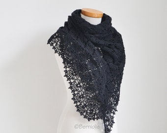 Crochet shawl, black shawl, black lace shawl, crochet wrap, triangle shawl, lace crochet shawl, A1123