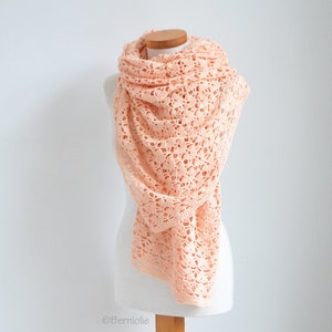 Crochet shawl, rectangle, peach, lace scarf, peach lace wrap, READY TO SHIP, Z1112 image 3