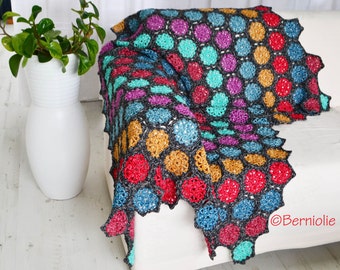 Soft handmade crochet acrylic blanket, throw, home decor, Motifs, hexagon blanket, fall throw, retro blanket P429