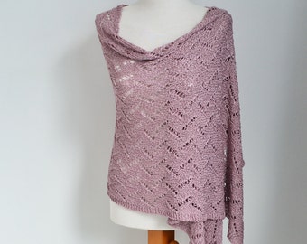 Lace knitted shawl, pink,  rectangle summer wrap shawl cotton/viscose blend, lace scarf, knitted scarf, READY TO SHIP, N401