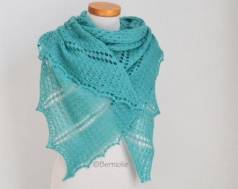 Lace crochet shawl, aqua blue/green shawl, alpaca triangle wrap, green scarf, lace scarf, READY TO SHIP, T747