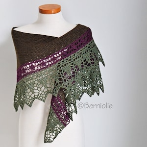 Crochet lace shawl, lace, green, burgundy, brown, wool / cotton, summer wrap, lace scarf, READY TO SHIP, P458