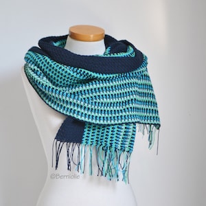 Crochet scarf, crochet scarf for him or her, unisex scarf, shades of blue and green, cotton, R682
