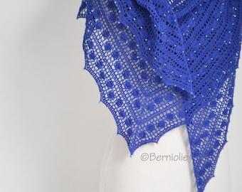 Crochet shawl, lace summer shawl, cotton shawl, blue shawl, blue lace shawl, with beads, beaded, R669